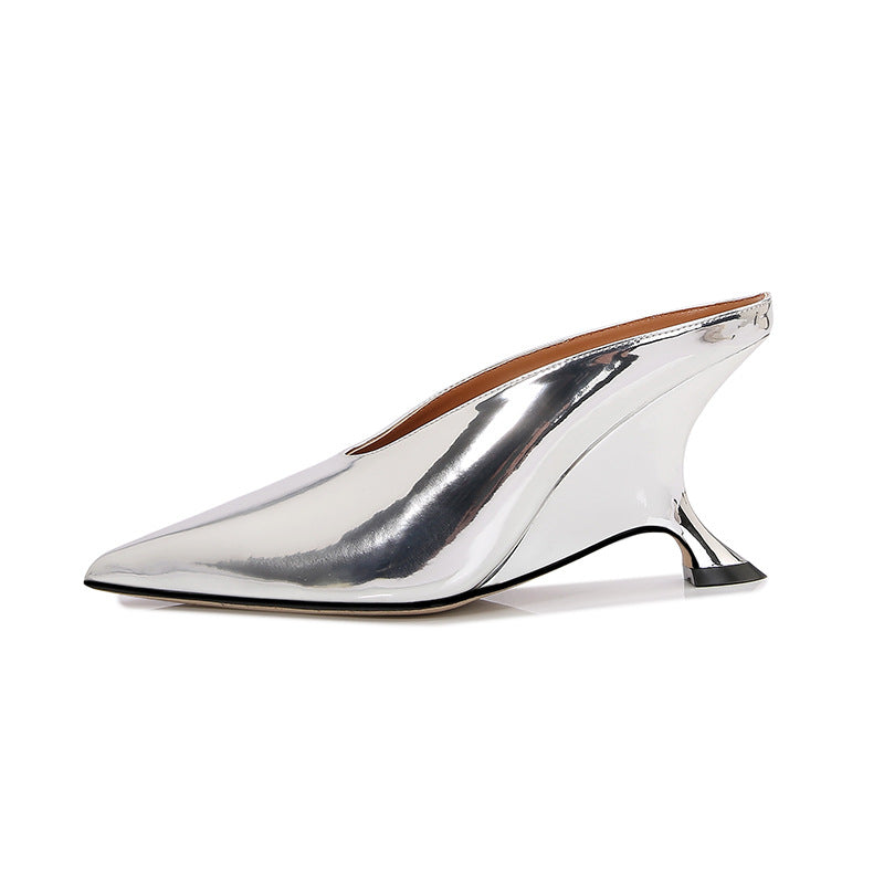 Lustrous Patent Leather High Heeled Slippers | ULZZANG BELLA