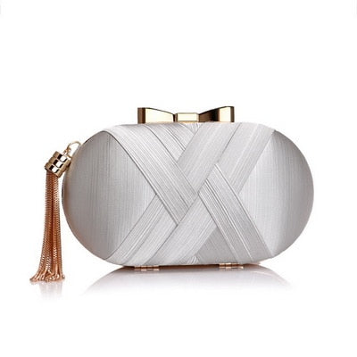 Tassel-Embellished Metal Clutch: Luxurious Evening Handbag for Weddings & Parties | ULZZANG BELLA