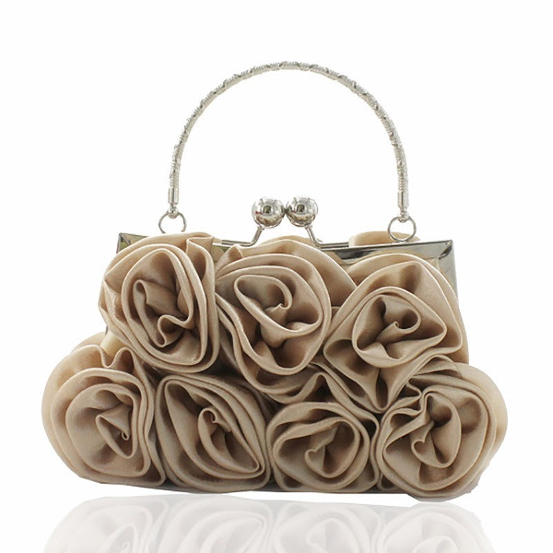 Elegant Silk Rose Banquet Dress & Bride Bag Set | ULZZANG BELLA