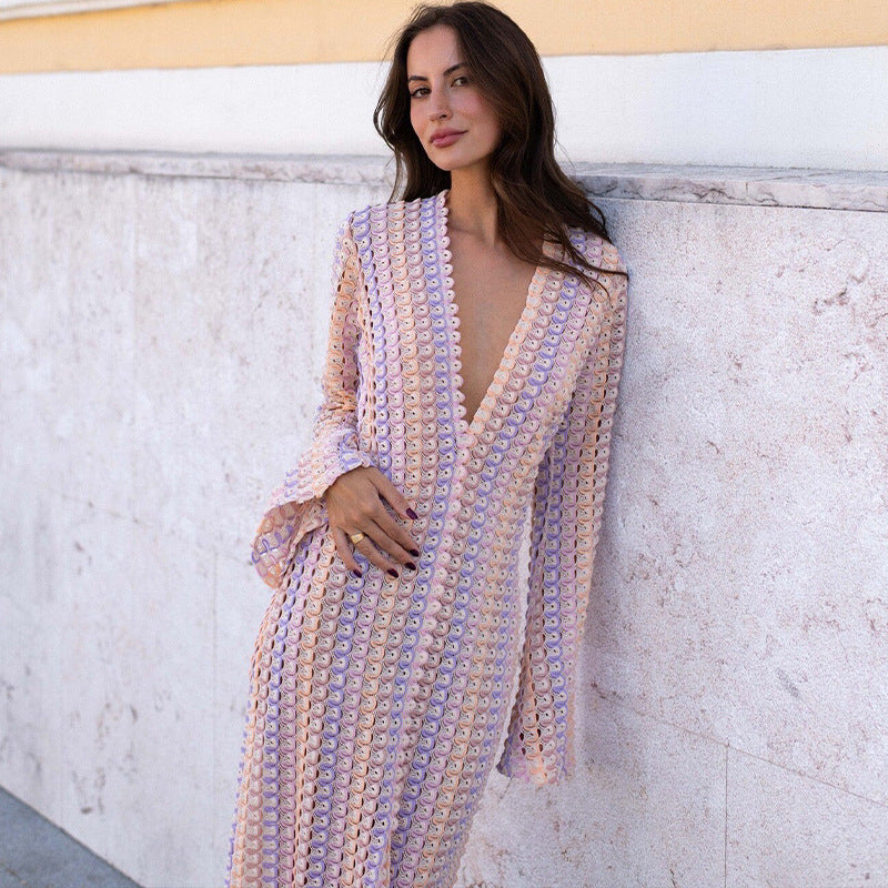 Luxe Hollow-Out V-Neck Lace Beach Dress with Slit | ULZZANG BELLA