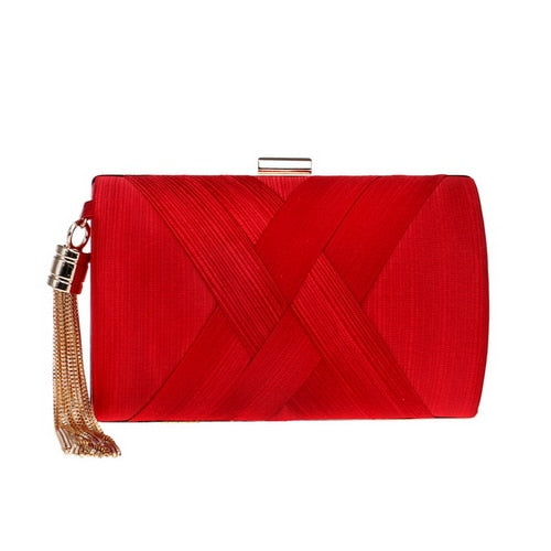 Tassel-Embellished Metal Clutch: Luxurious Evening Handbag for Weddings & Parties | ULZZANG BELLA