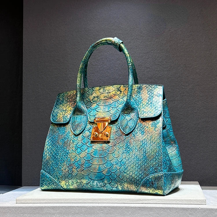 Elegante borsa a tracolla in pelle con stampa serpente e design spazioso | ULZZANG BELLA