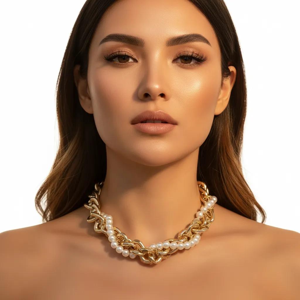 ULZZANG BELLA Exquisite Gold Woven Chain Necklace, Timeless Luxury