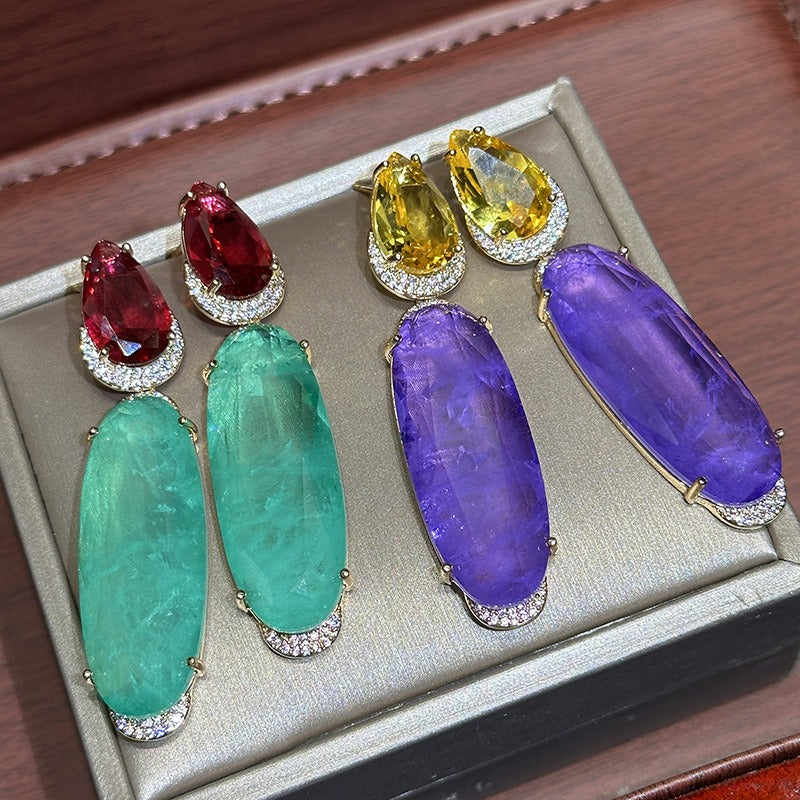 Enchanting Immortal Qi Copper Earrings with Colourful Diamond Forest Design | ULZZANG BELLA