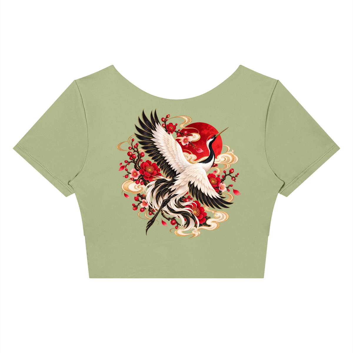 Korean Crane Panelled Crop Yoga T-Shirt | ULZZANG BELLA