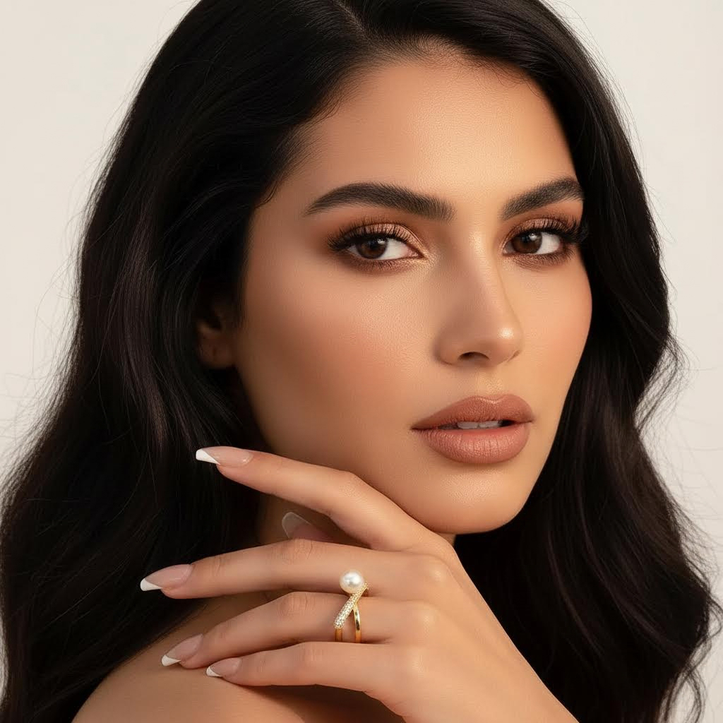 Elegant Baroque Pearl CZ Cross Twist Ring in 18k Gold | ULZZANG BELLA