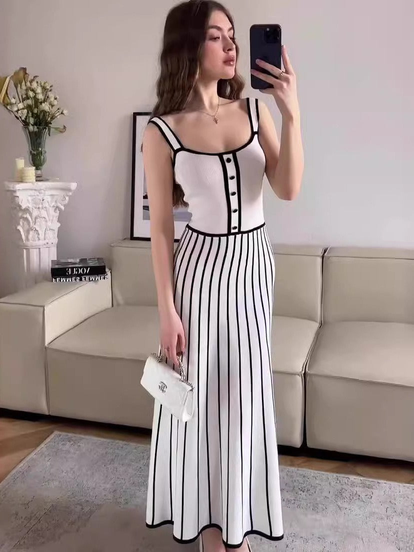 Elegante abito in maglia con schiena scoperta e colori a contrasto | ULZZANG BELLA