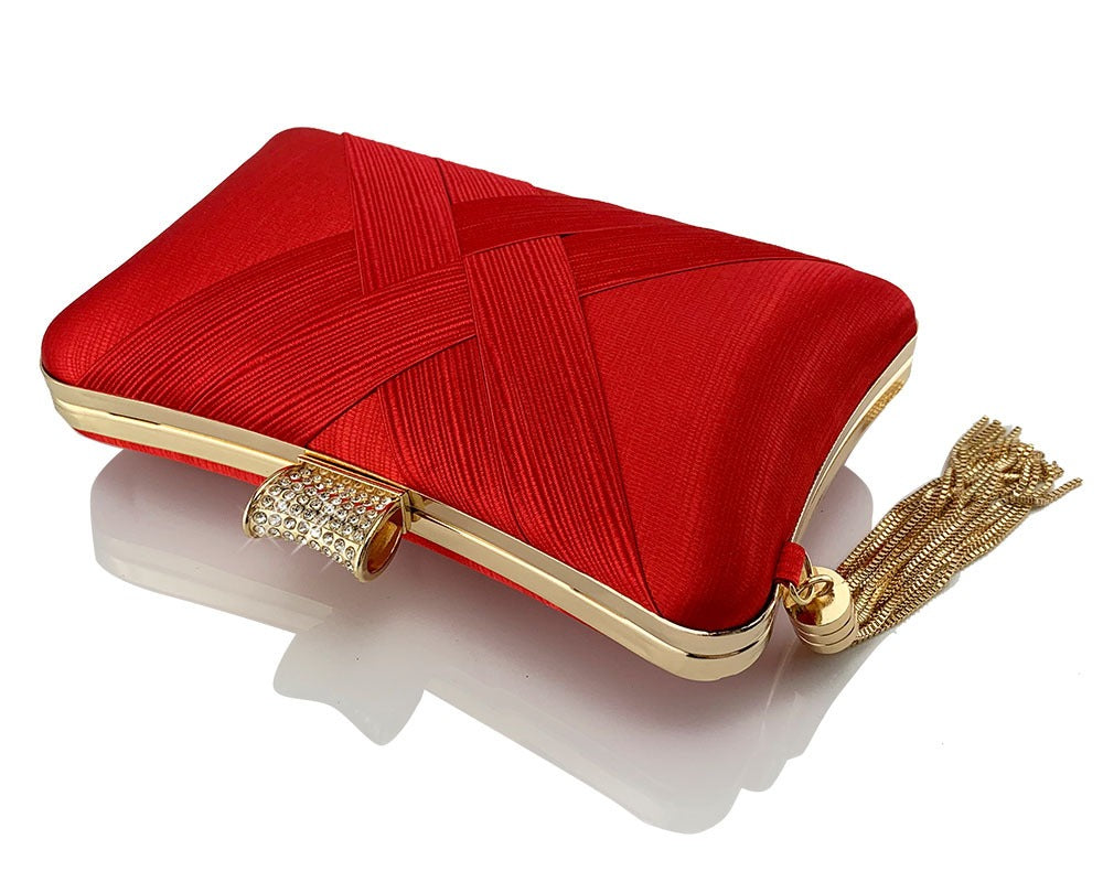 Elegant Diamond Buckle Tassel Woven Evening Handbag | ULZZANG BELLA