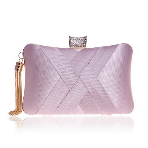 Tassel-Embellished Metal Clutch: Luxurious Evening Handbag for Weddings & Parties | ULZZANG BELLA
