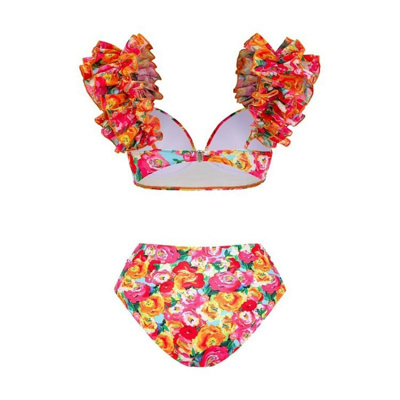 Elegante costume da bagno a vita alta in chiffon con spacco in lussuoso nylon | ULZZANG BELLA