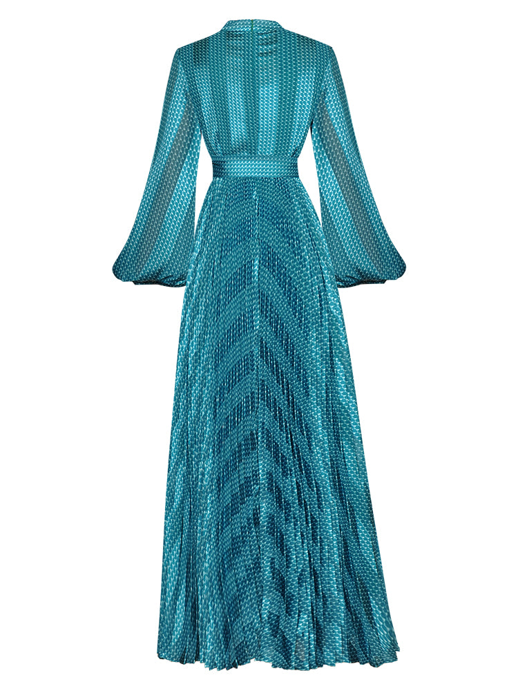 Elegante abito lungo plissettato con scollo a V per la donna sofisticata | ULZZANG BELLA