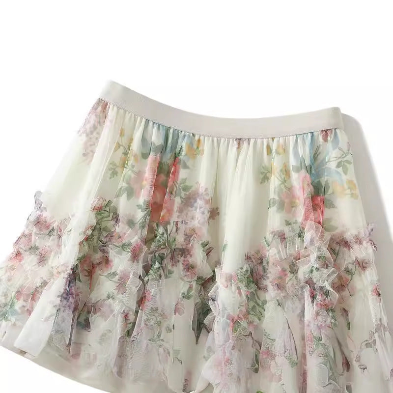 Elegant Floral Mesh Cake Skirt in Apricot & Black | ULZZANG BELLA