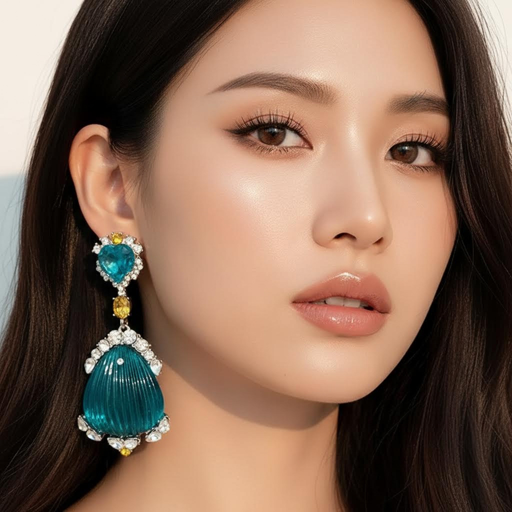 ULZZANG BELLA Diamond Shell Elegance Earrings – Exquisite Luxury