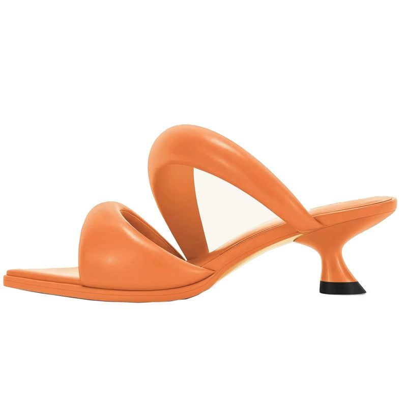 Soft Leather Elegant Kitten Flip Flops for Plus Size Women | ULZZANG BELLA