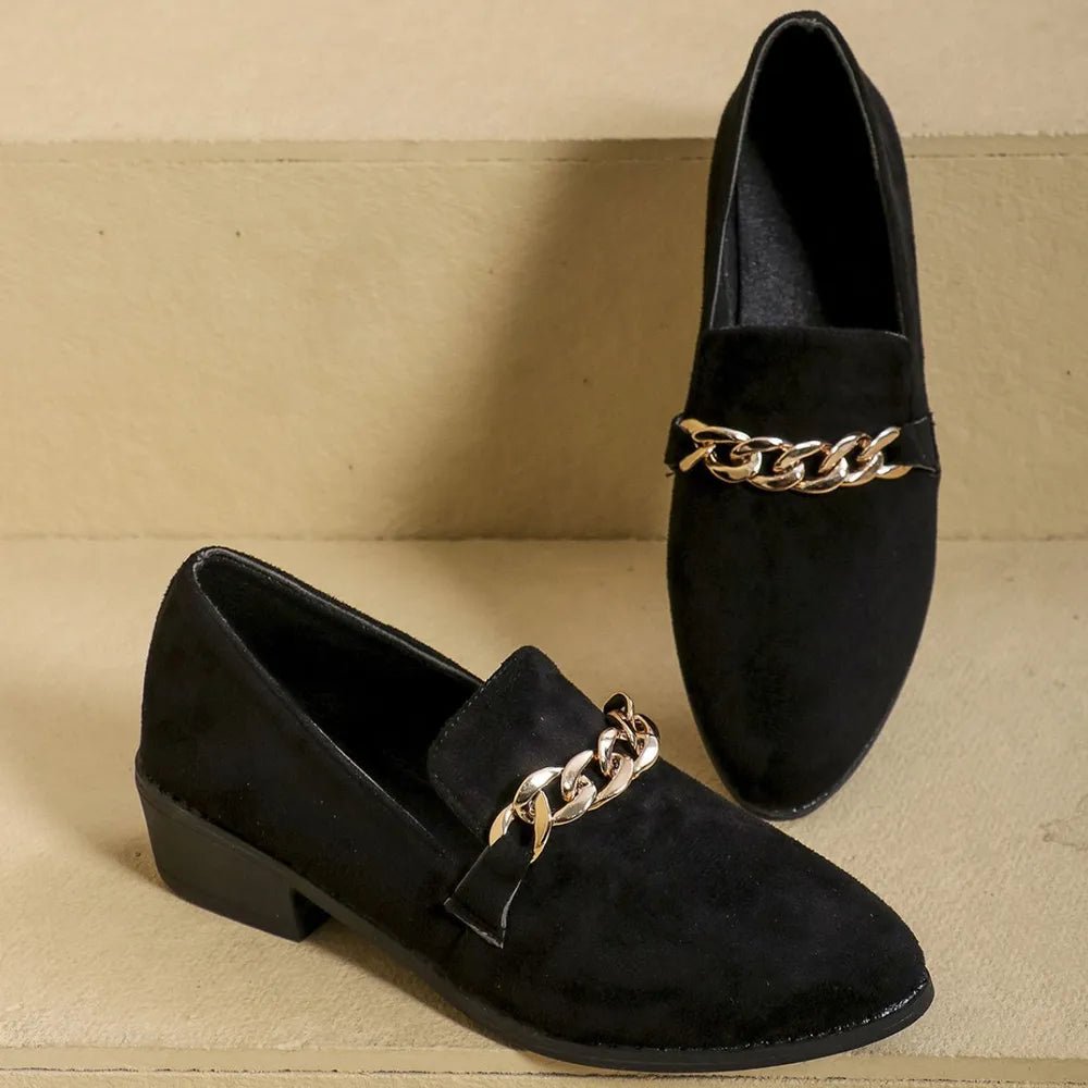 Elegant Point Toe Block Heel Loafers for Timeless Sophistication | ULZZANG BELLA