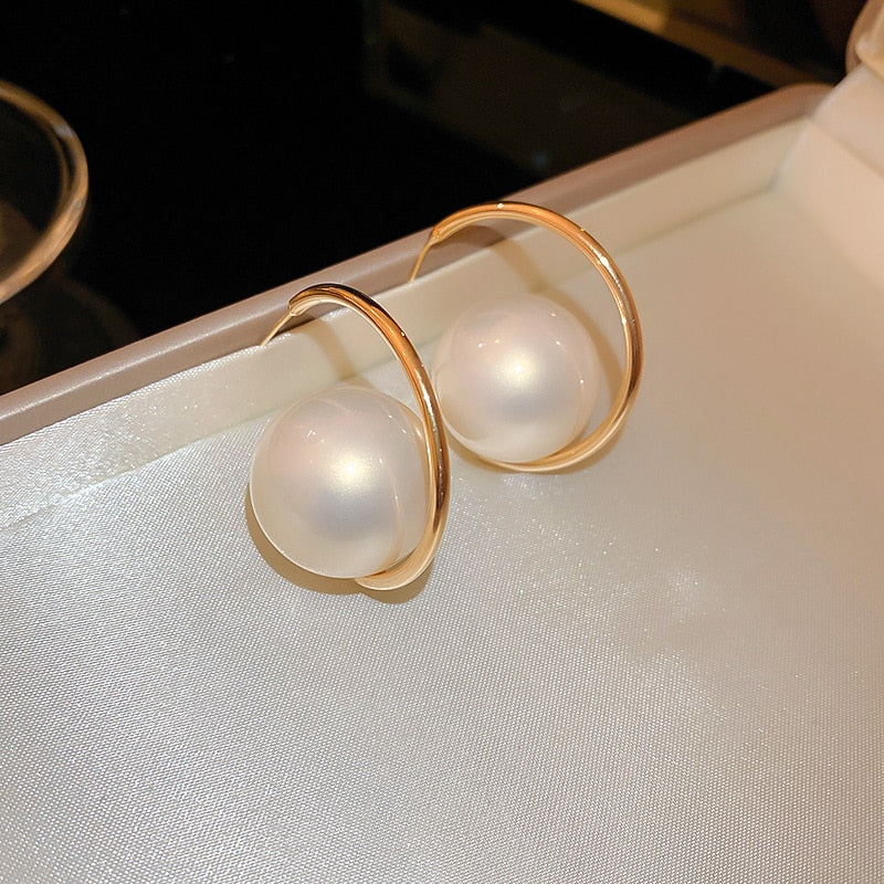 Korean Design Large Round Pearl Earrings for Women | ULZZANG BELLA
