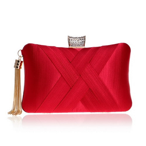Tassel-Embellished Metal Clutch: Luxurious Evening Handbag for Weddings & Parties | ULZZANG BELLA