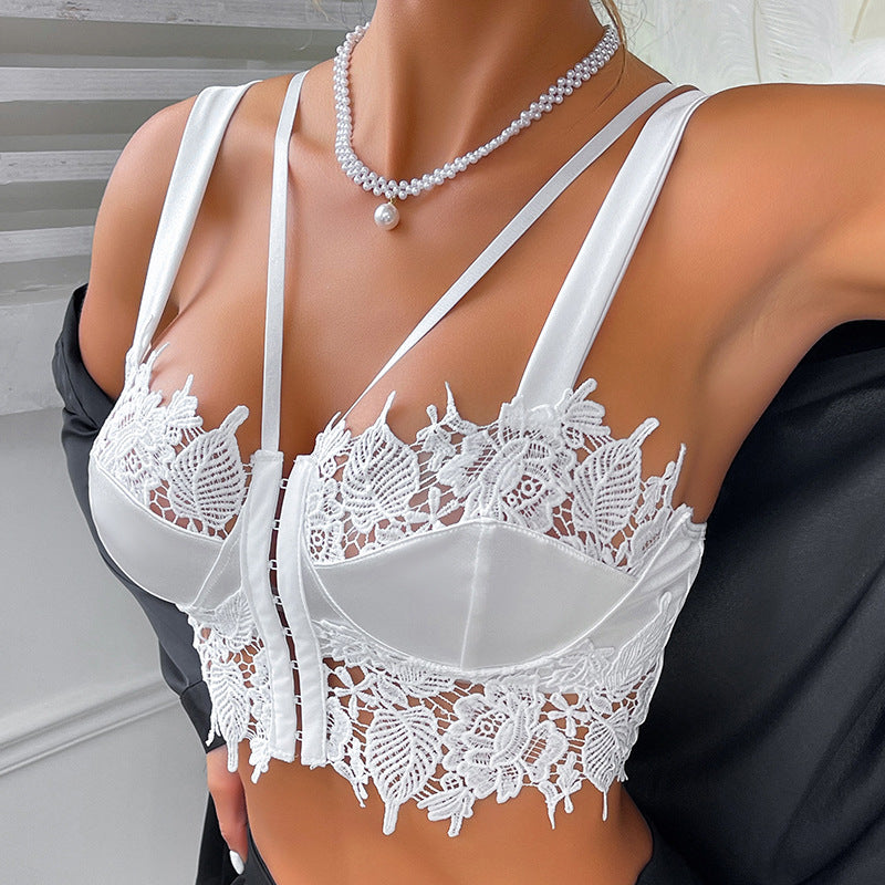 Luxe Lace Mesh Double Strap Vest for Alluring Elegance | ULZZANG BELLA