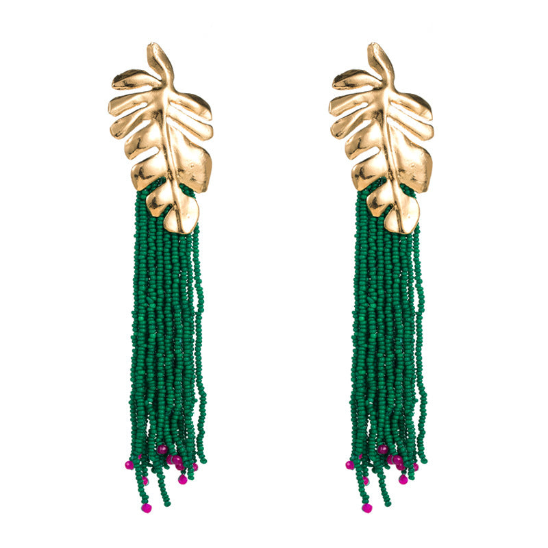 Exquisite Handmade Bohemian Long Earrings with Rice Beads | ULZZANG BELLA