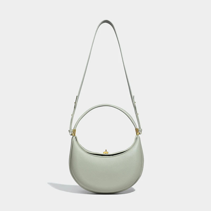 Luxurious Half Moon Genuine Leather Tote | ULZZANG BELLA