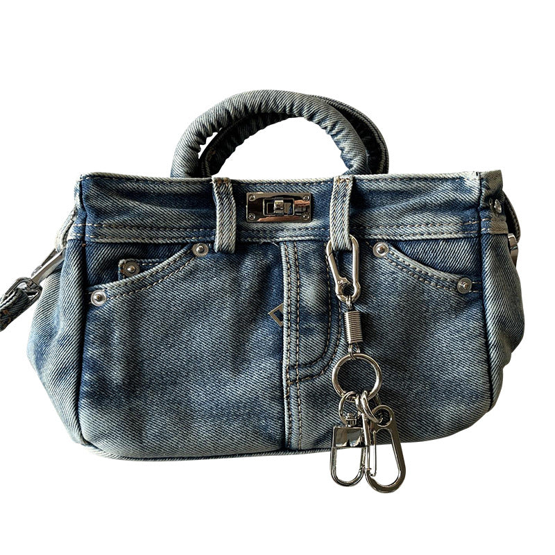 Vintage Denim Elegance Small Square Handbag | ULZZANG BELLA