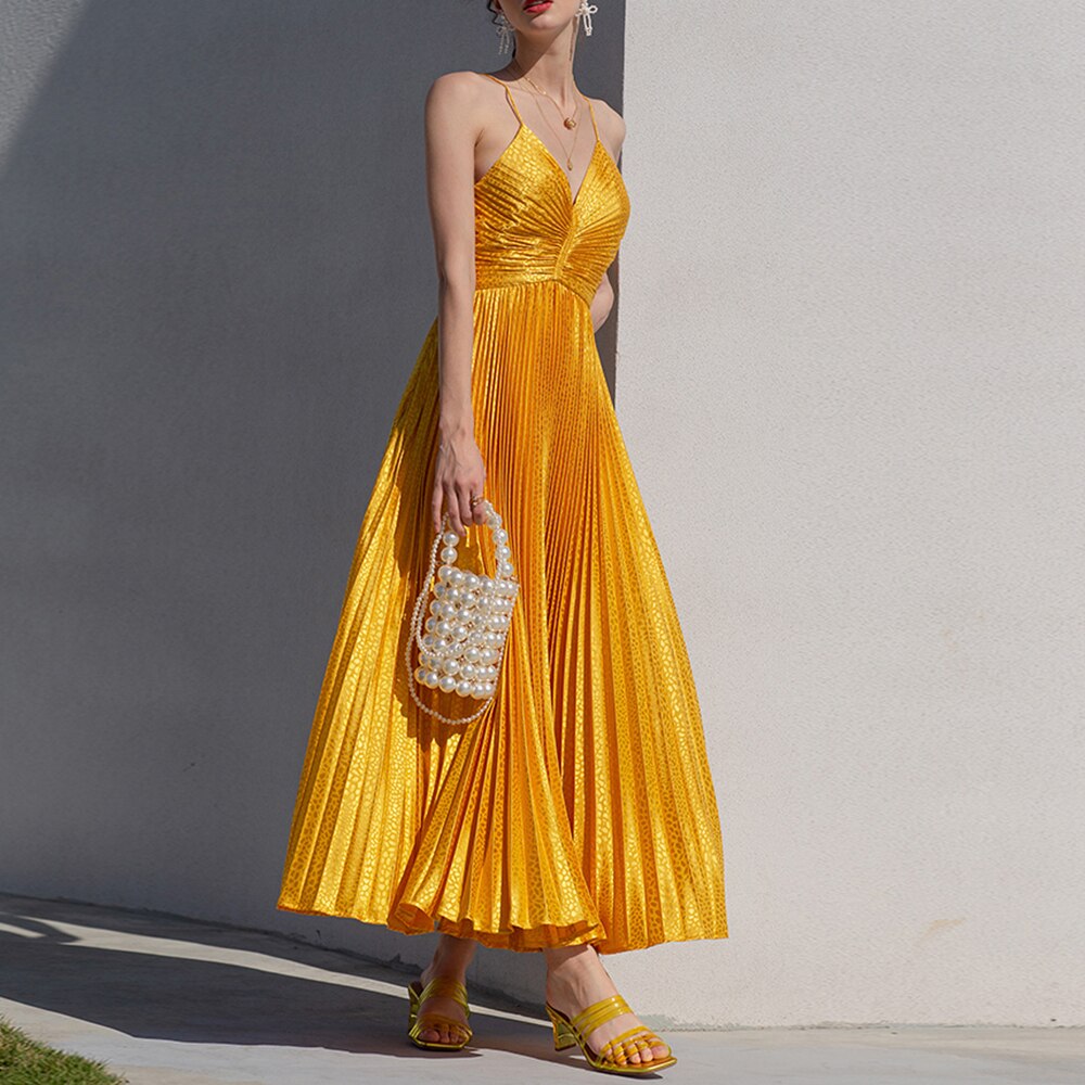 Elegante gonna a pieghe con bretelle alla francese per le feste estive | ULZZANG BELLA