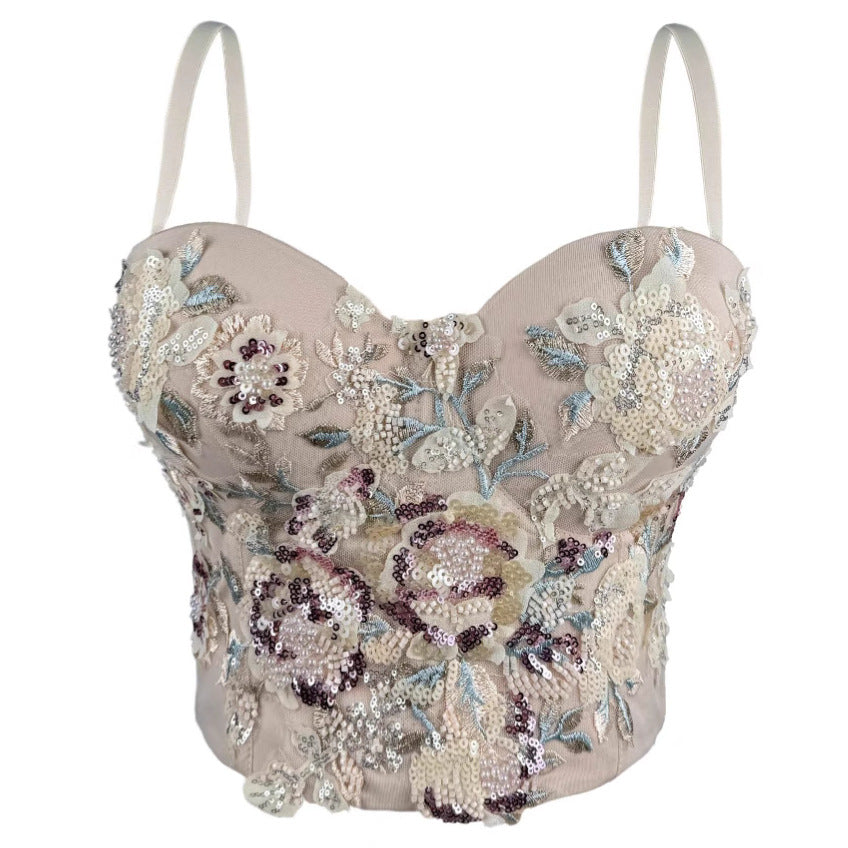 Floral Beaded Strapless Bustier Camisole | ULZZANG BELLA