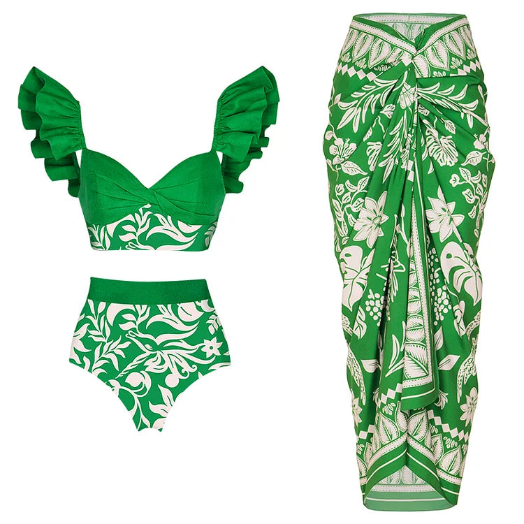 Chic Ruffle Green Bikini Swimsuit for the Elegant Beach Goddess | ULZZANG BELLA