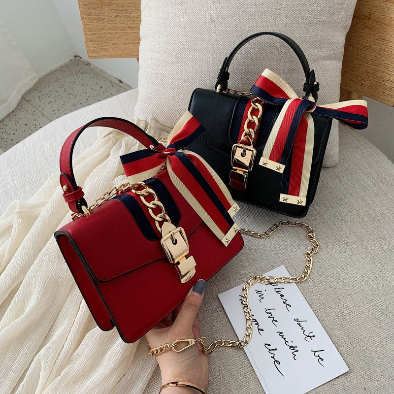 Chic Korean-Style Crossbody Chain Bag with Trendy Scarves | ULZZANG BELLA