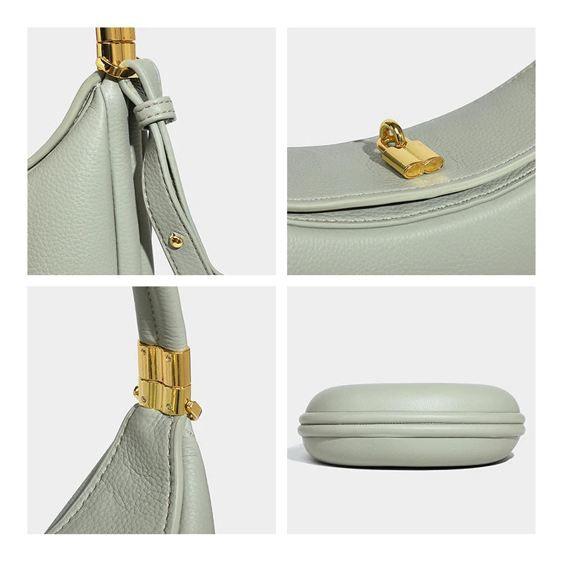 Luxurious Half Moon Genuine Leather Tote | ULZZANG BELLA