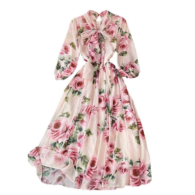 Elegante abito midi rosa chiaro con fiocco | ULZZANG BELLA
