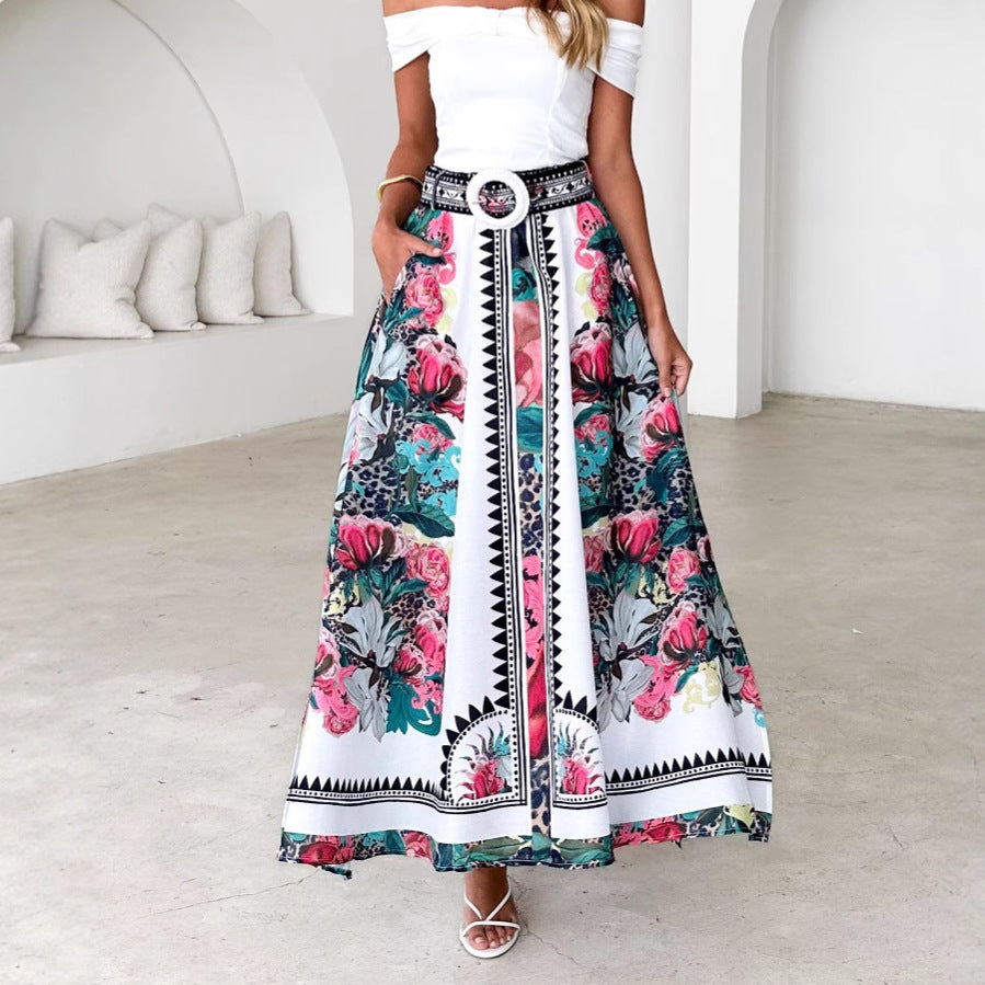 Elegant High-Waisted Printed A-Line Skirt for Women | ULZZANG BELLA