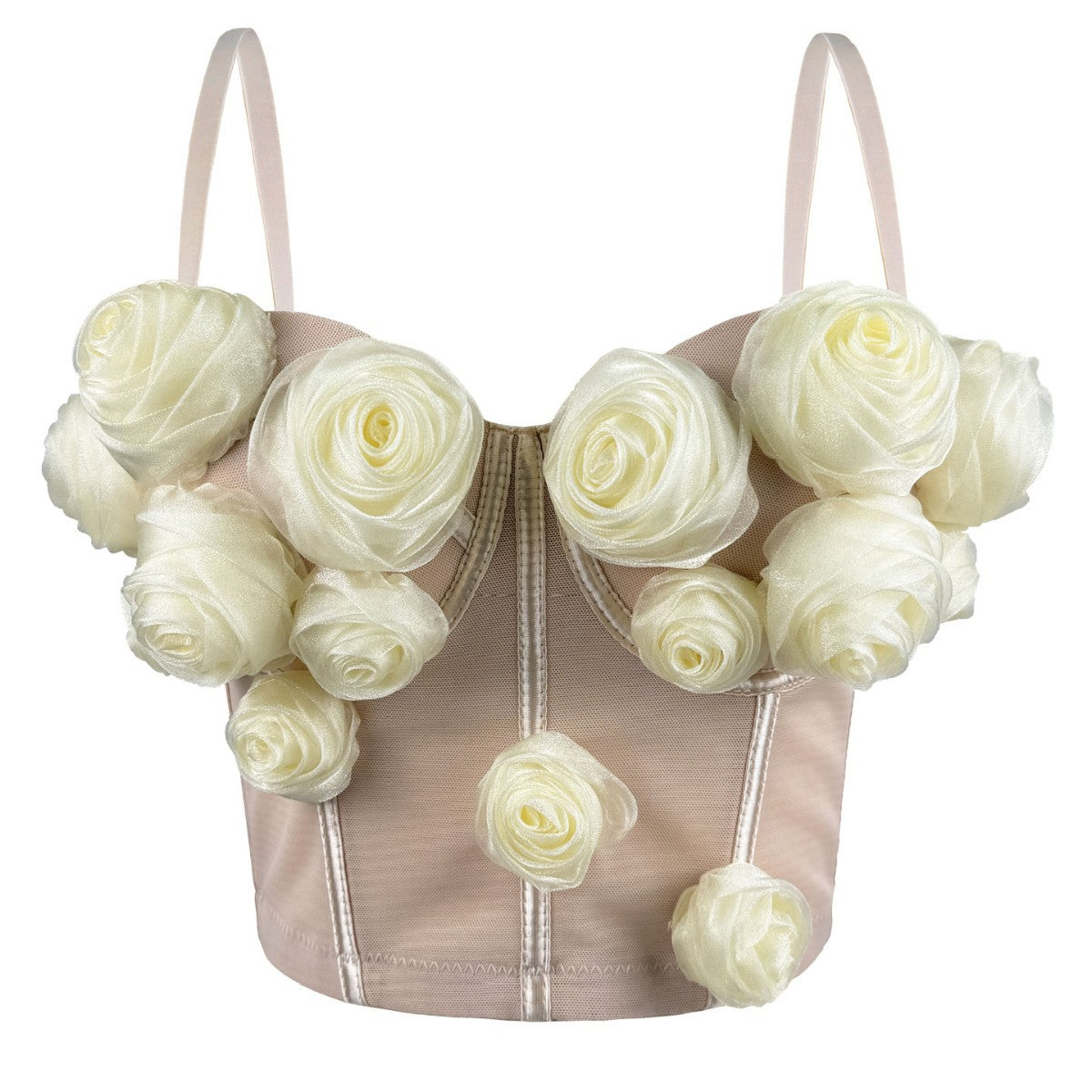 3D Floral Strapless Bustier Top in Luxurious Mesh | ULZZANG BELLA