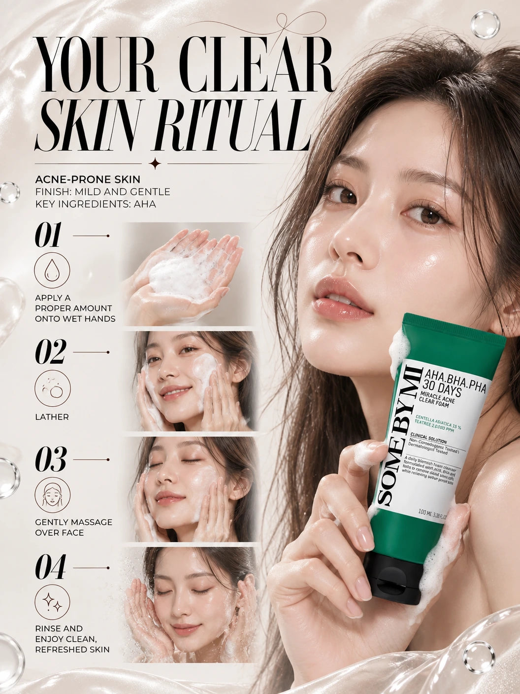 AHA-BHA-PHA 30 Days Miracle Acne Clear Foam 100ml | SOME BY MI | SOME BY MI AHA-BHA-PHA Luxe Foam Cleanser, Artisanal Care
