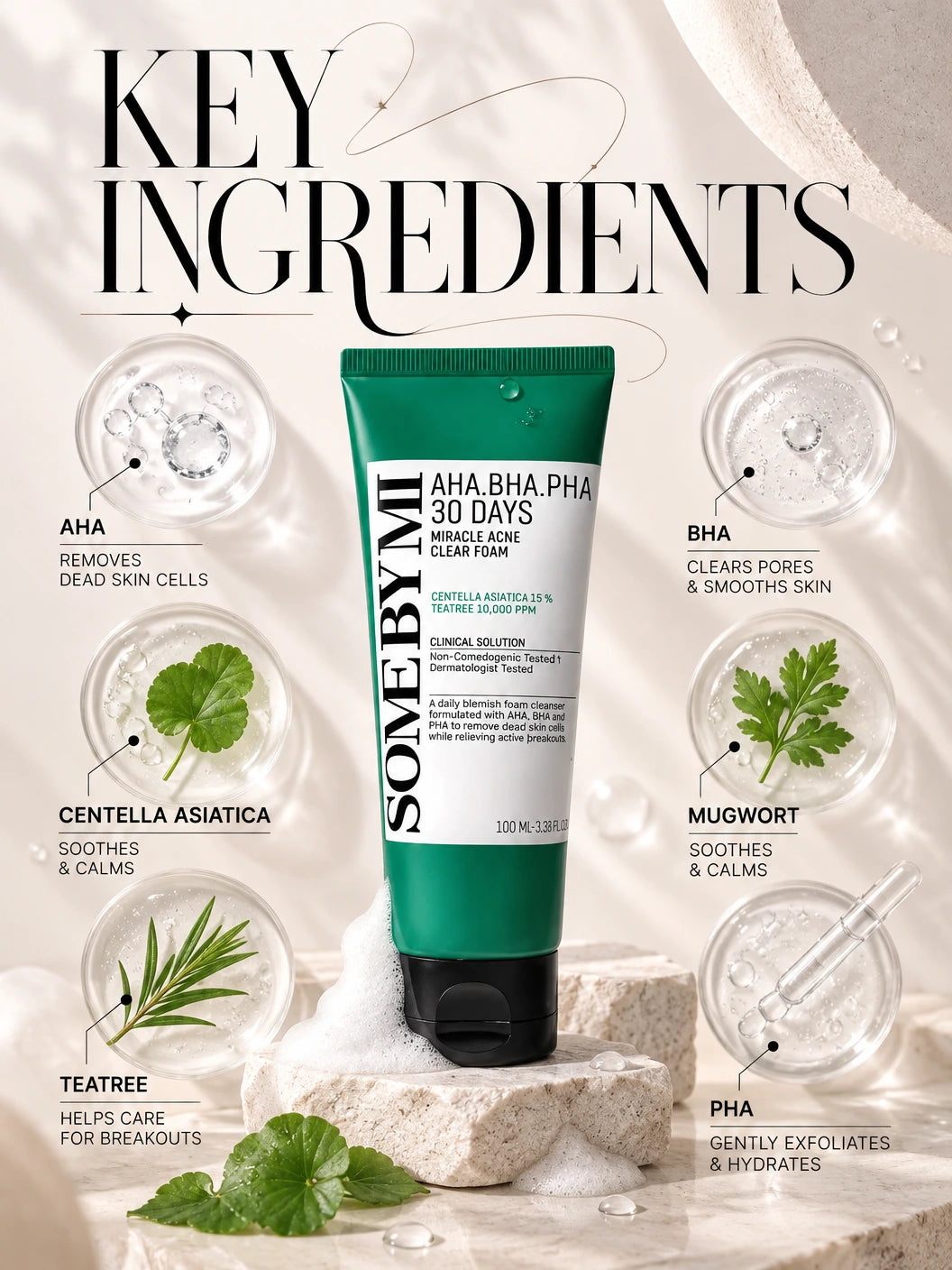 AHA-BHA-PHA 30 Days Miracle Acne Clear Foam 100ml | SOME BY MI | SOME BY MI AHA-BHA-PHA Luxe Foam Cleanser, Artisanal Care