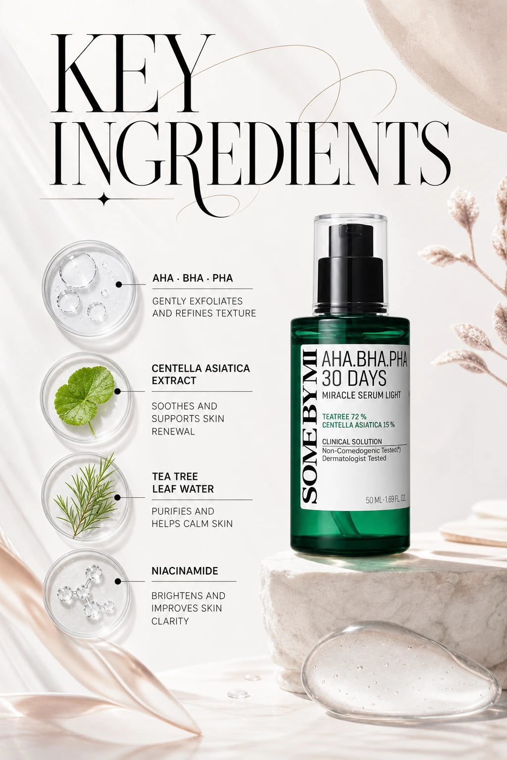 AHA BHA PHA 30 Days Miracle Miracle Serum Light 50ml | SOME BY MI | SOME BY MI AHA BHA PHA Serum - Artisanal Luxury Elixir