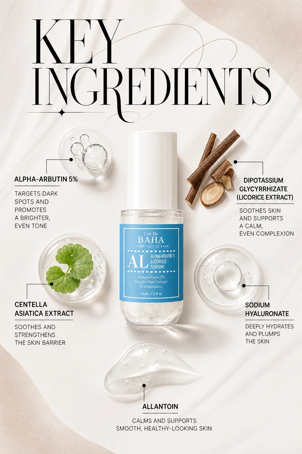 AL A-Arbutin 5% Licorice Serum 30ml | COS DE BAHA | COS DE BAHA Alpha-Arbutin 5% Serum – Dark Spot Care