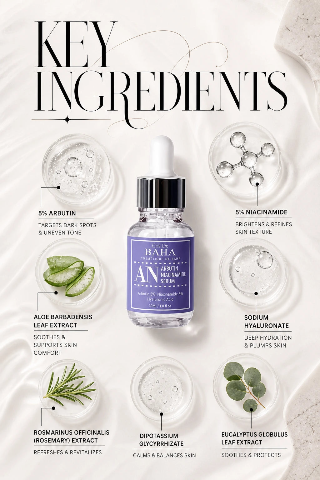 AN Arbutin 5% Niacinamide 5% Serum 30ml | COS DE BAHA | COS DE BAHA AN Arbutin Serum – Dark Spot Brightening