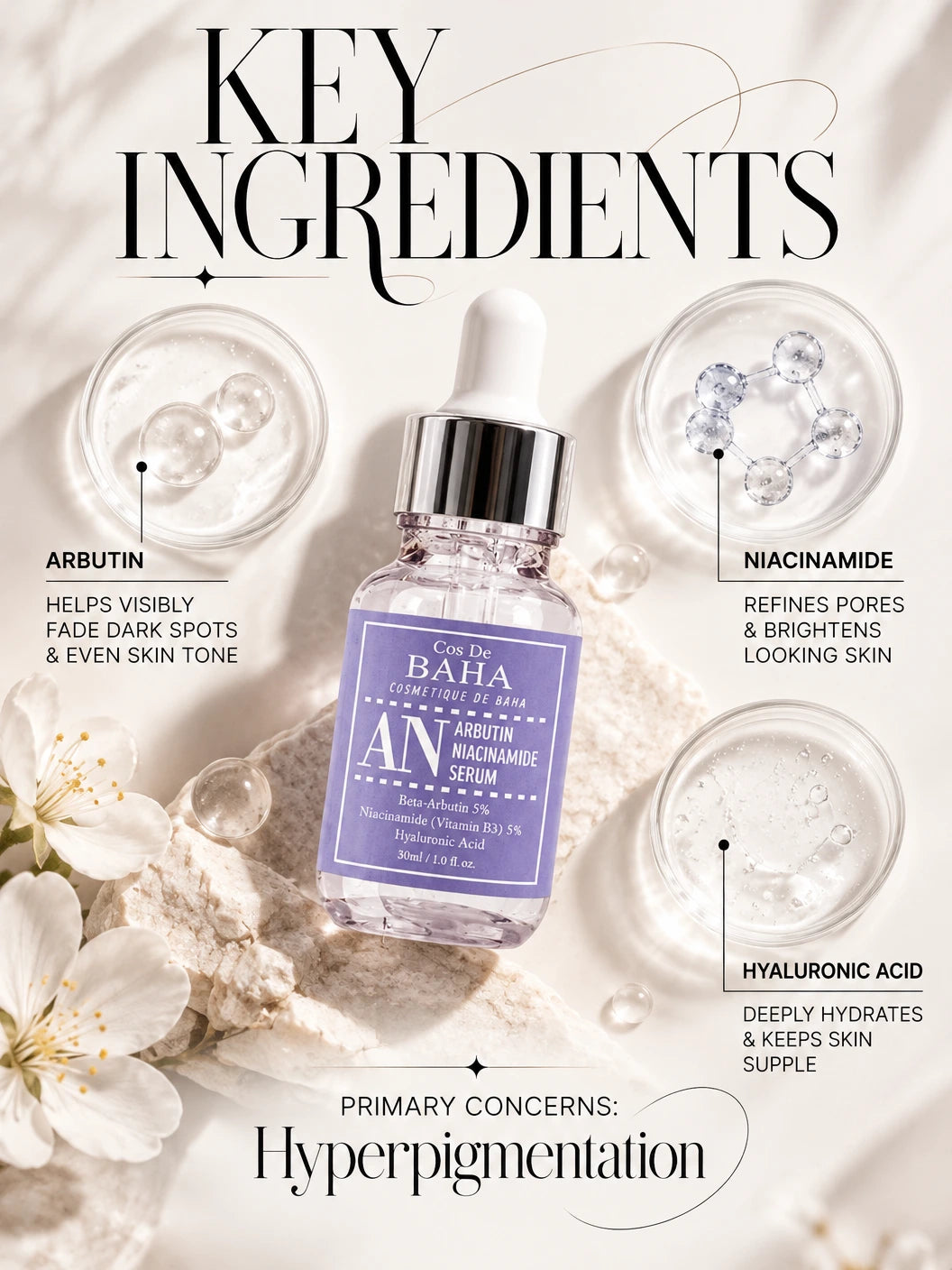 AN Arbutin Niacinamide Serum 30ml | COS DE BAHA | COS DE BAHA AN Arbutin 5% Serum – Dark Spot Care