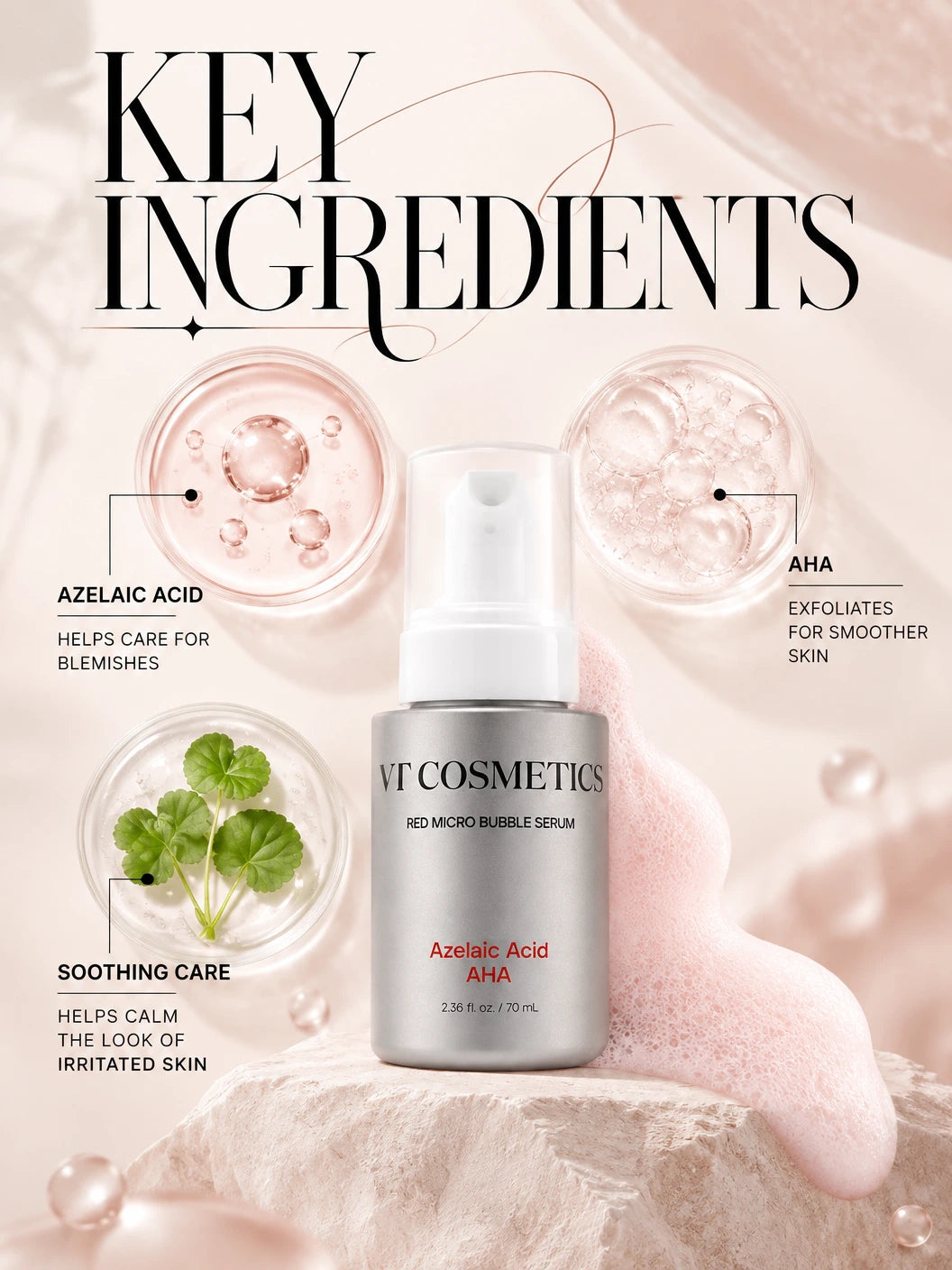 AZ AHA Red Micro Bubble Serum 70ml | VT Cosmetics | VT Cosmetics Luxury AZ AHA Micro Bubble Serum 70ml