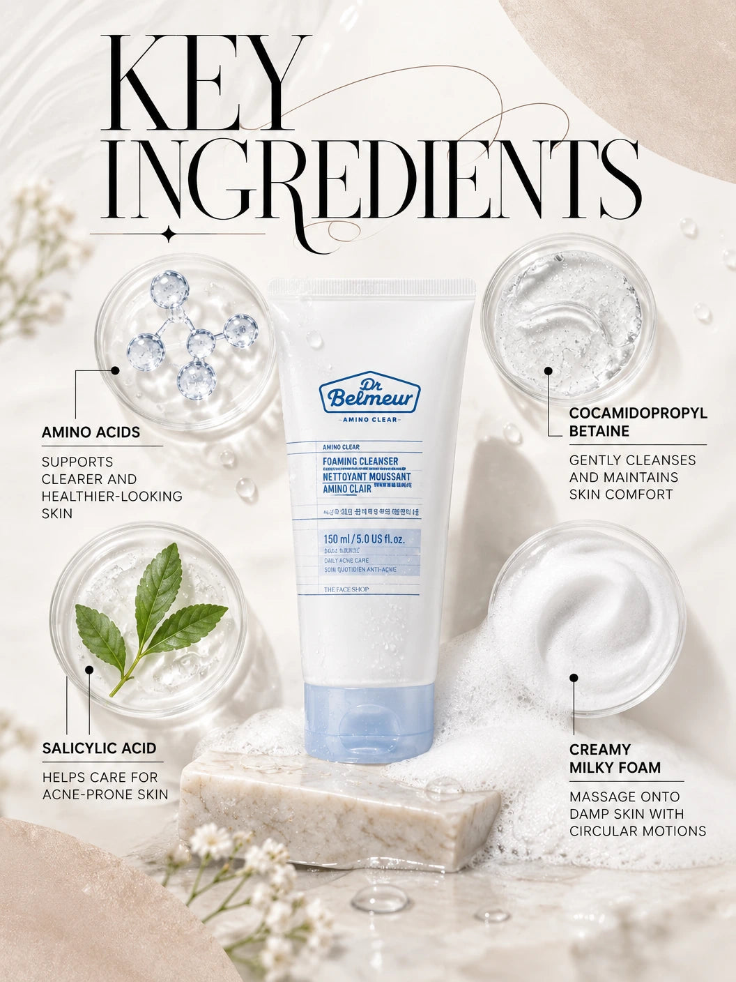 Amino Clear Foaming Cleanser for Radiant Skin | The Face Shop | The Face Shop Amino Clear Foaming Cleanser - Artisanal Luxury