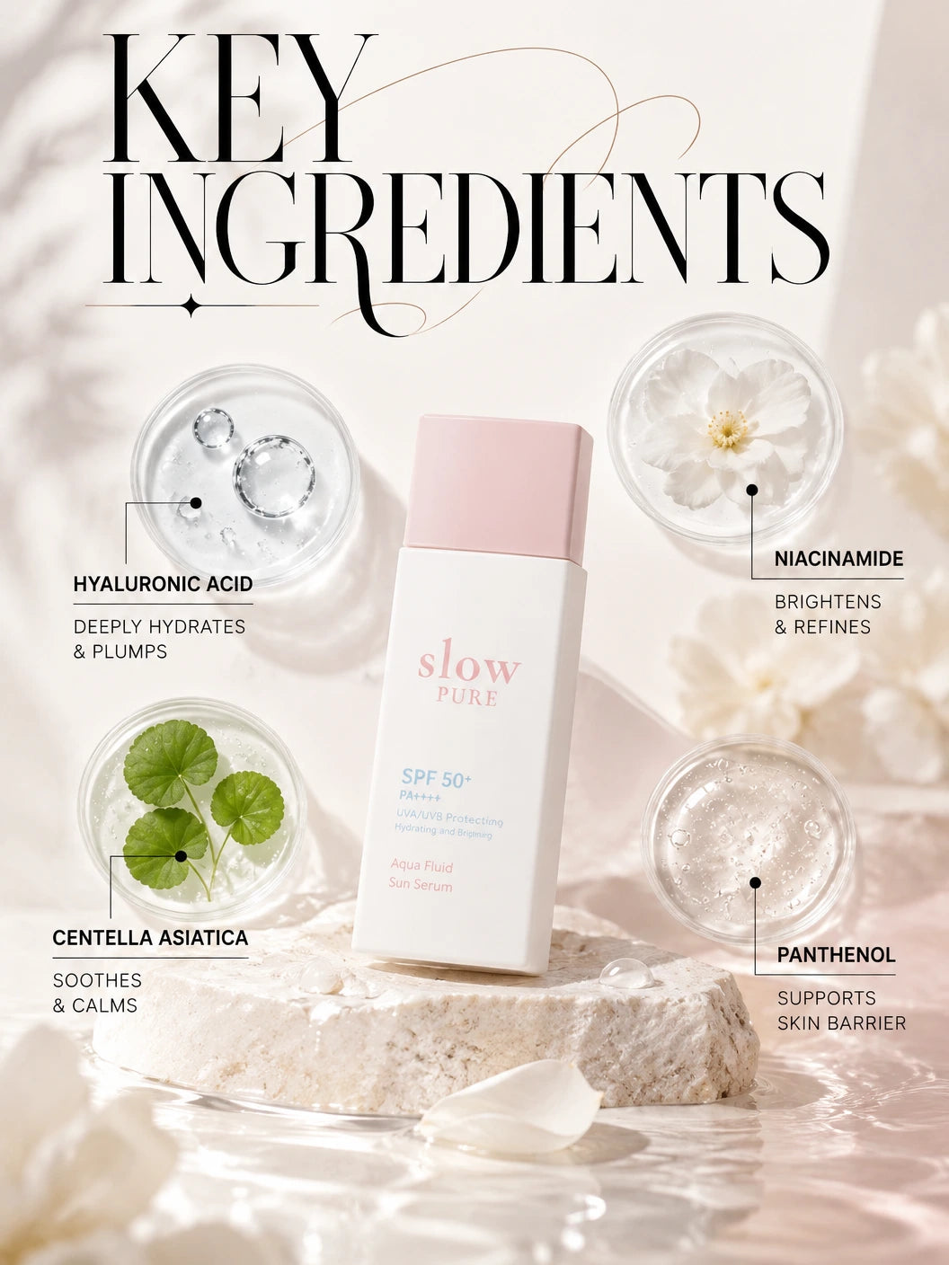 Aqua fluid sun serum SPF50+ PA++++ 50ml | Slowpure | Slowpure Aqua Fluid Luxury Sun Serum SPF50+ PA++++