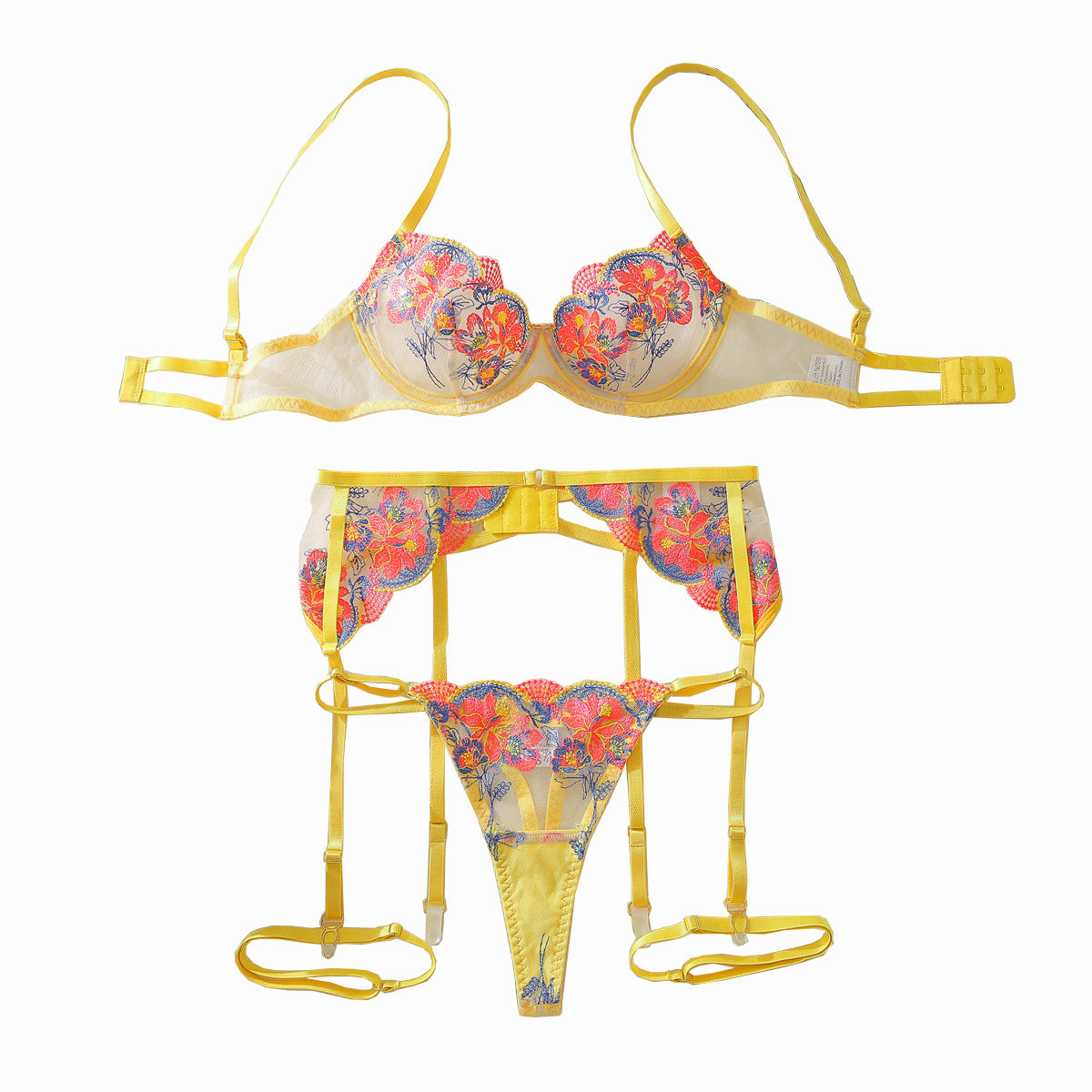 Seductive Color Block Embroidered Floral Bra and Panty Set | ULZZANG BELLA