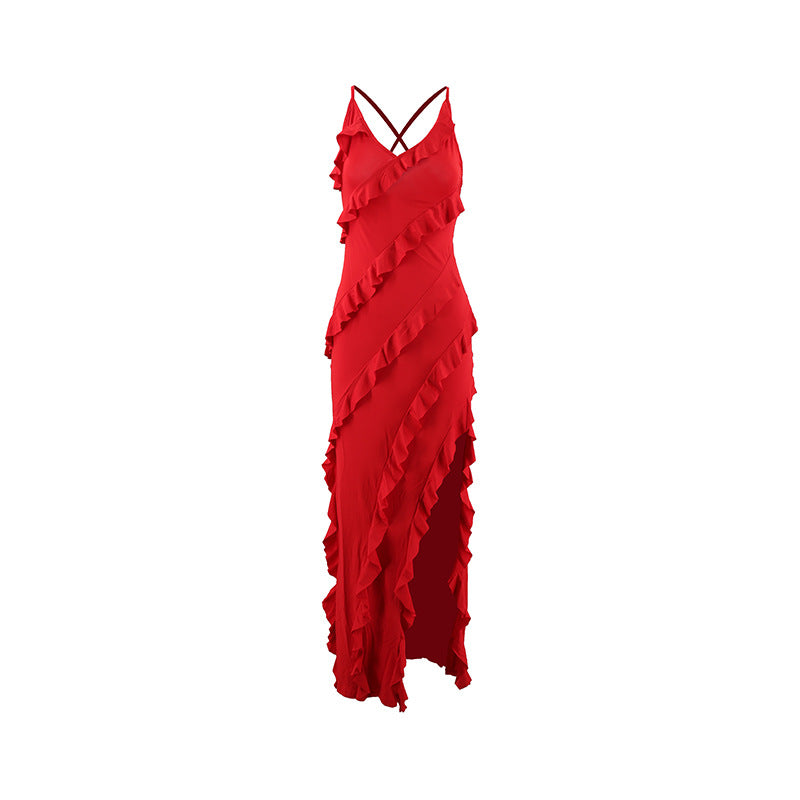 Sensual V-Neck Backless Dress with Elegant Slit | ULZZANG BELLA