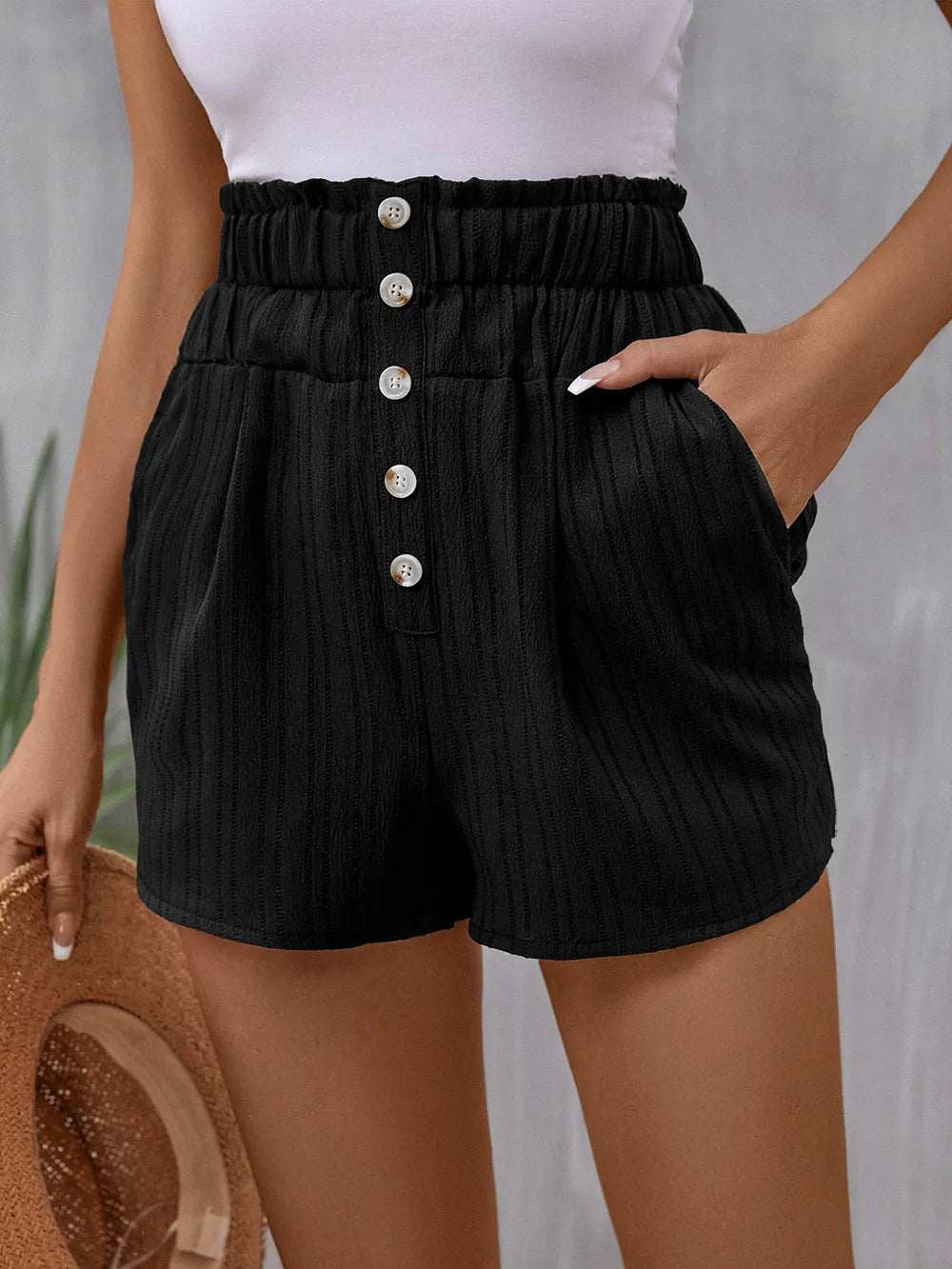 Chic High Waist Pocketed Shorts in Classic Black | ULZZANG BELLA