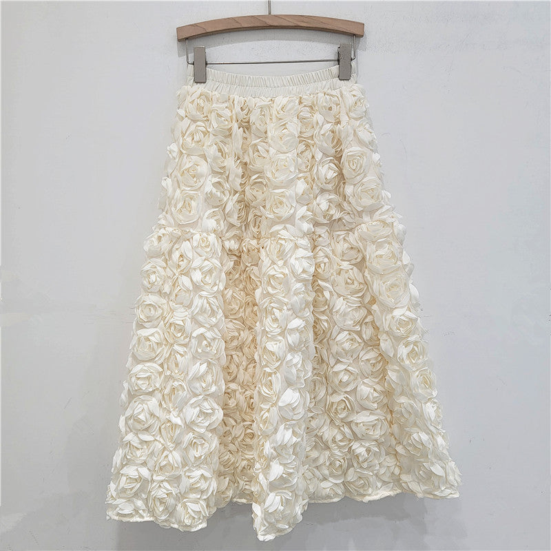 Elegante gonna a mezza gonna a trapezio con fiori tridimensionali | ULZZANG BELLA