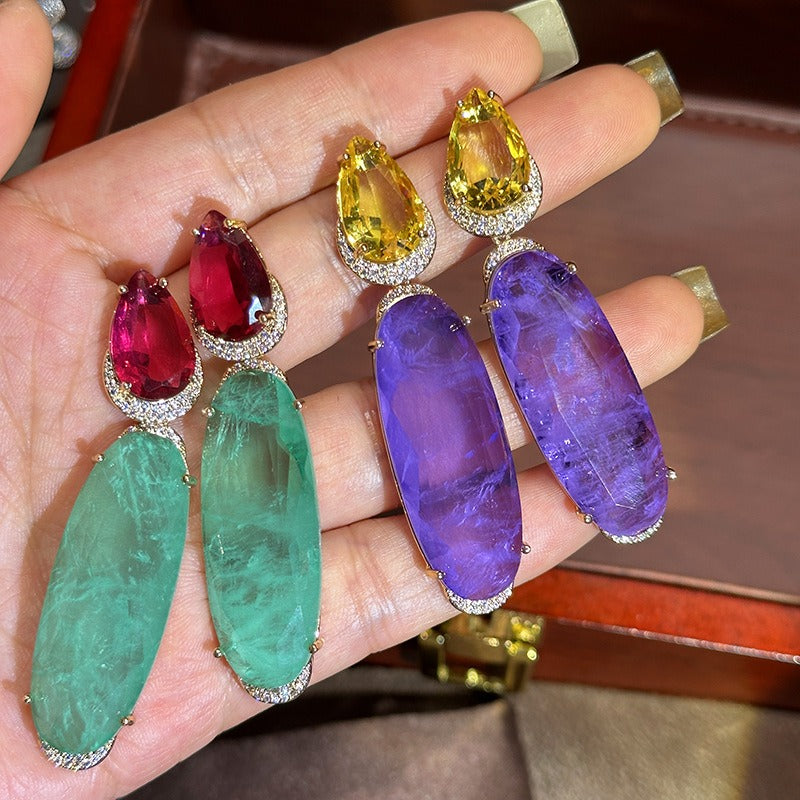 Enchanting Immortal Qi Copper Earrings with Colourful Diamond Forest Design | ULZZANG BELLA