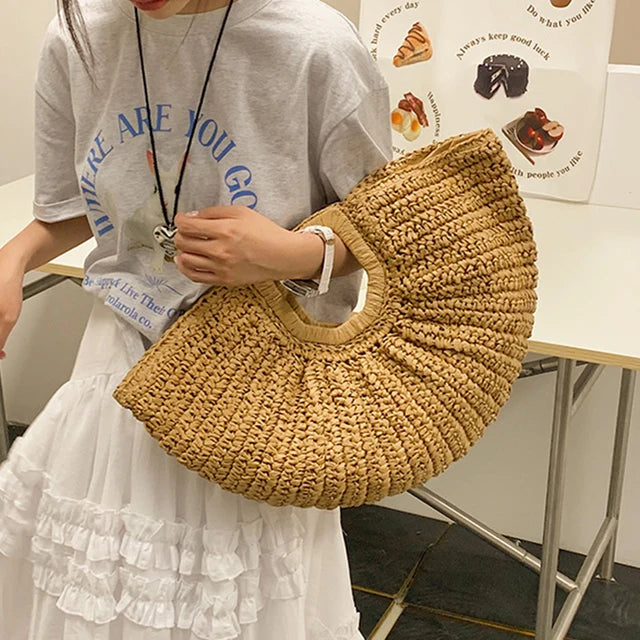 Sumptuous Summer Grass Woven Bag for Women – Spacious Beach Handbag | ULZZANG BELLA
