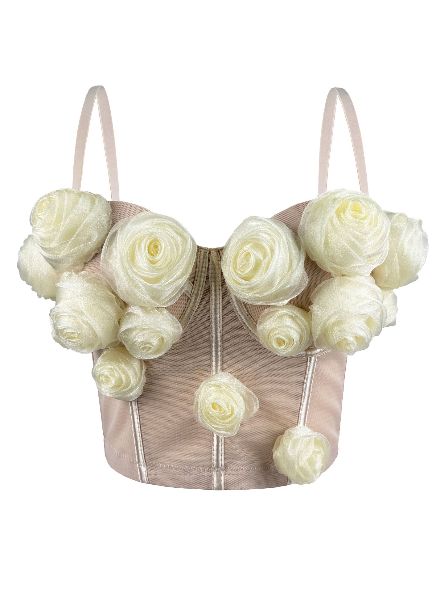3D Floral Strapless Bustier Top in Luxurious Mesh | ULZZANG BELLA