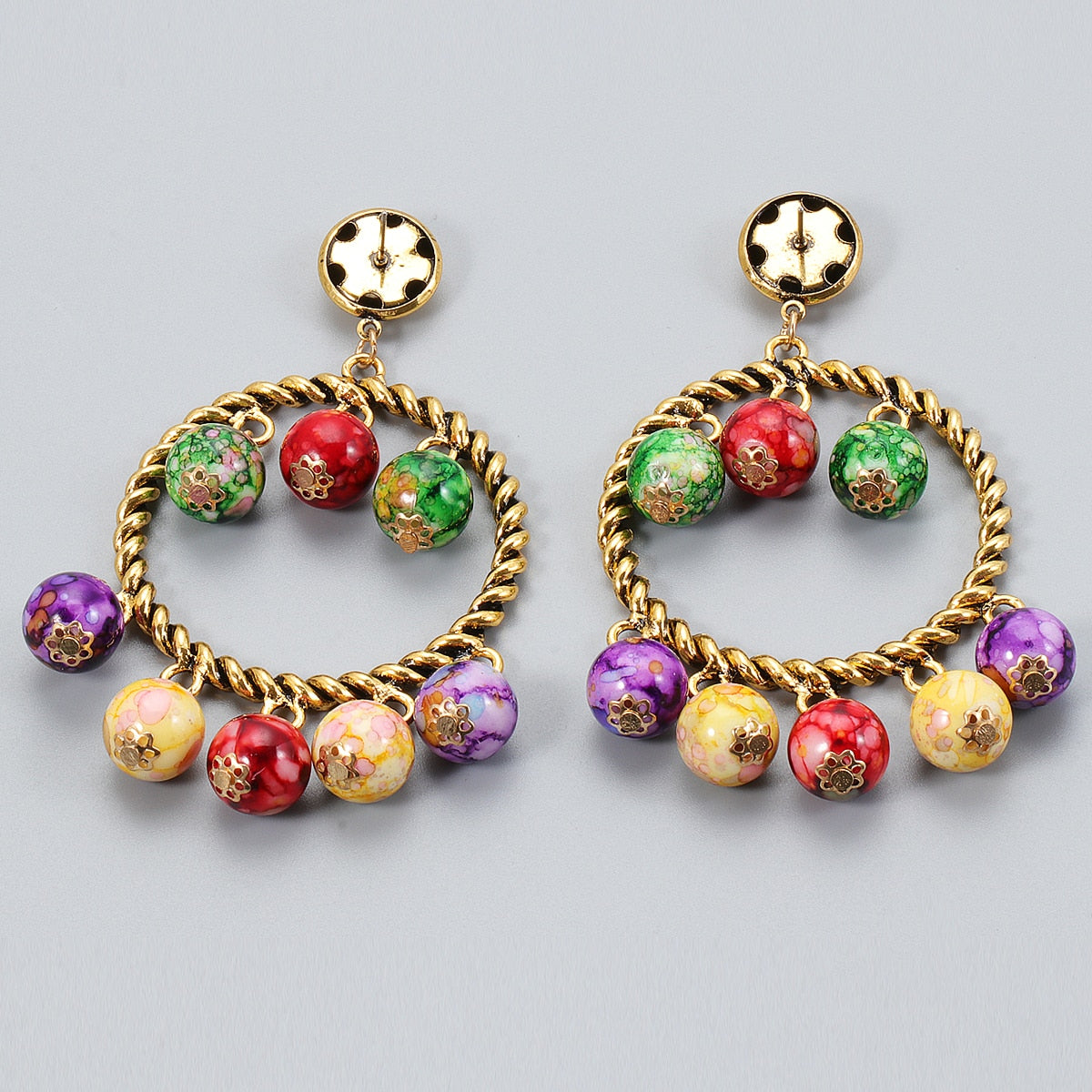 Exquisite Handmade Geometric Beaded Ball Drop Earrings | ULZZANG BELLA
